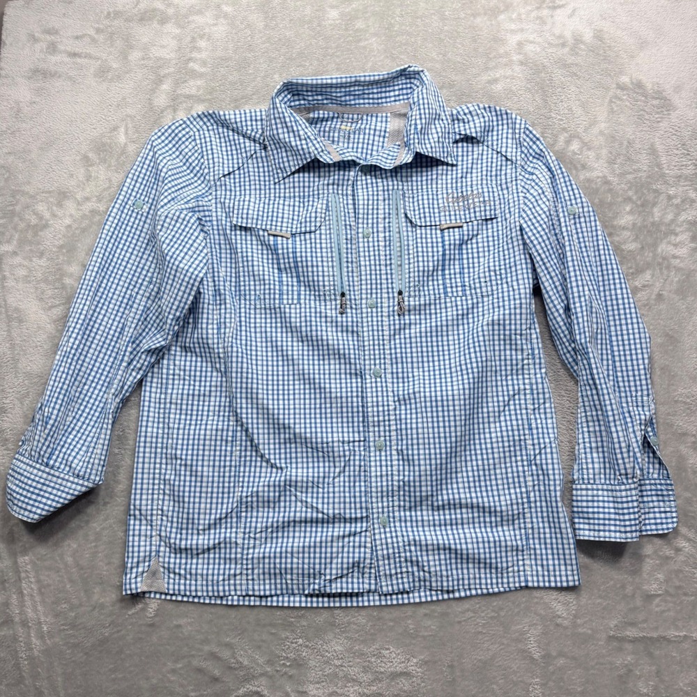 Cabelas Guidewearโ Fishing Shirt Mens XL Blue Gingham Long Sleeve UPF 50 Vented